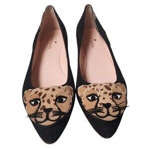Kate Spade New York Norman Ballet Flats Leopard Cat Face Calf Hair Size 8.5 NEW